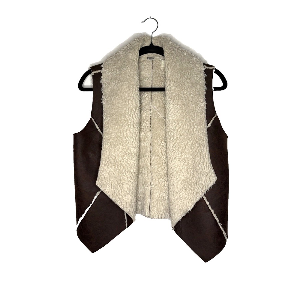 BB Dakota Vest Women Small Boho Western Faux Shearling Brown Sherpa Lining